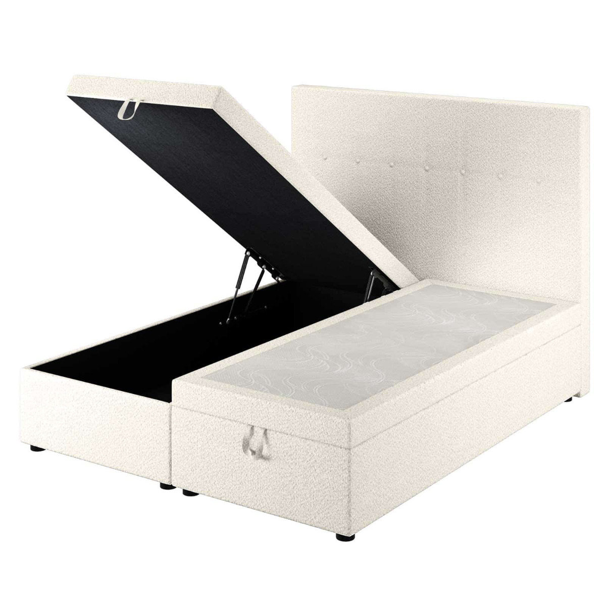 Le Roi du Matelas - Lit Coffre Cassia Bouclé Blanc - 90x200 cm
