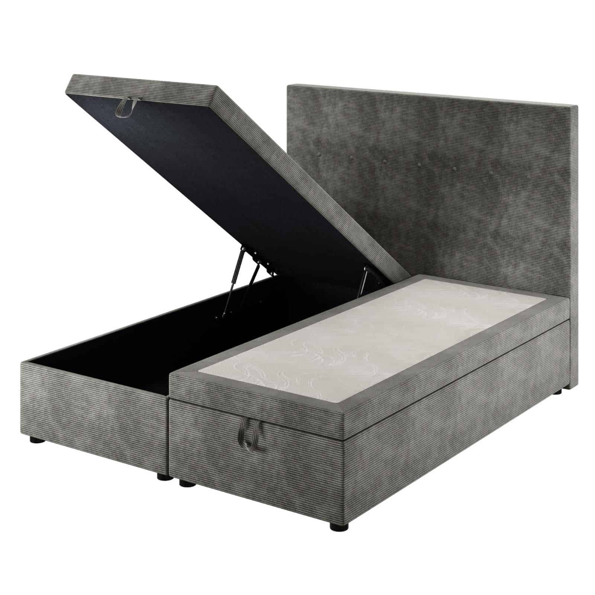Le Roi du Matelas - Lit Coffre Cassia Velours Gris - 140x200 cm
