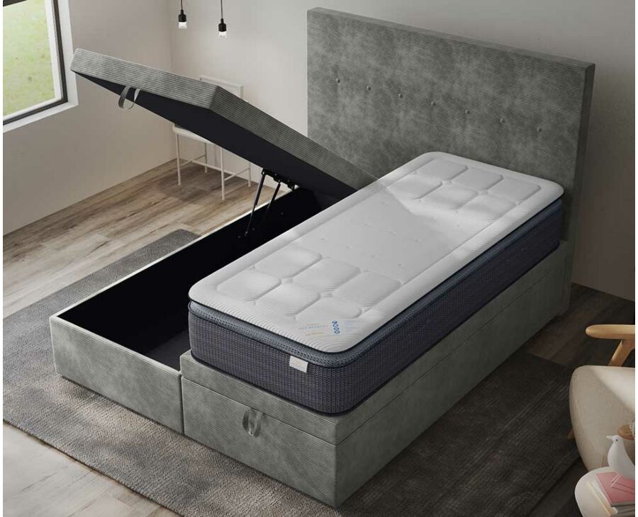 Lit Coffre Cassia Velours Gris - 140x190 cm