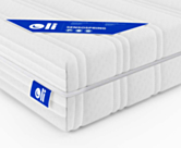 Détail du matelas Sensospring Oli 160x200 cm : coutil matelassé blanc, fermeture éclair déhoussable et étiquette de marque