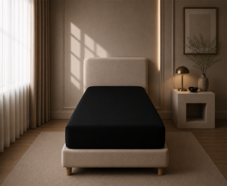 Drap-housse Satin Noir intense - Bonnet 35 - 80X200 cm