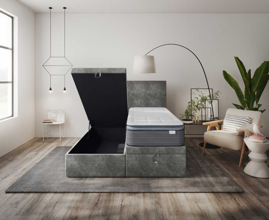 Lit Coffre Cassia Velours Gris - 140x190 cm