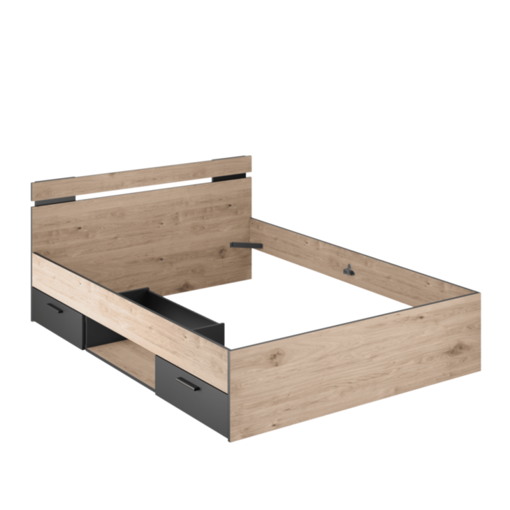 Lit Michigan Chêne/Noir - 140x190 cm