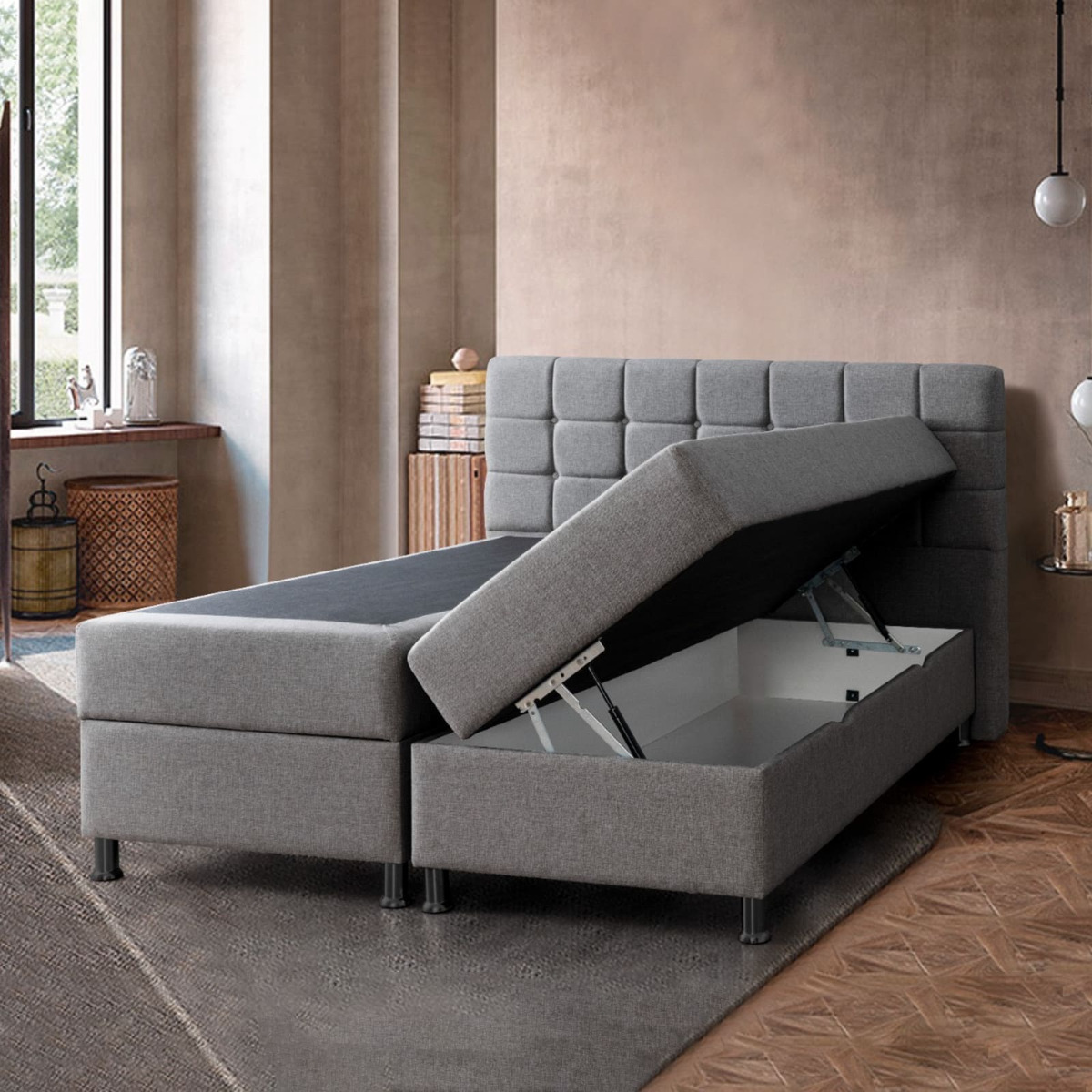 Le Roi du Matelas - Lit Coffre Omega Gris - 140x200 cm